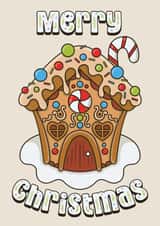 Cute Gingerbread House Christmas Card - Merry Christmas created by Amy Farmer - Digital Artist