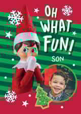 Personalised Christmas Photo Card created by Danilo - Personalised Elf Christmas Photo Card For Son – Oh What Fun!