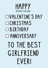 Funny Valentine's Day/Anniversary Card - For Girlfriend - Tick Box created by OhJaye