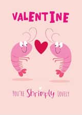 Cute Valentine's Card - Shrimply Lovely - Prawn created by Sarah Pitt