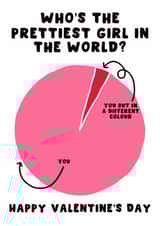 Cute Valentine's Day Card - The Prettiest Girl In The World - Pie Chart created by Pink Peach Cards