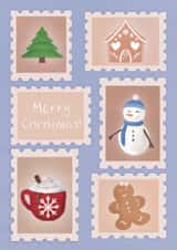 Cute Illustrated Christmas Card - Postage Stamp Design created by Liss Lili