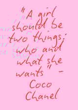 Fun Love & Friendship/Just Because Card - For Her - Coco Chanel Quote created by Dotted Pink Designs