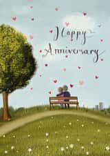 Cute Anniversary Card - Couple On A Bench created by Love Lucy Illustration