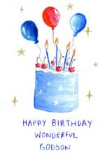 Classic Birthday Card - For Godson - Cake - Wonderful - Blue created by HCD Illustration