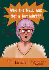 Funny Birthday Card - The Traitors - Linda created by Giddy Kipper