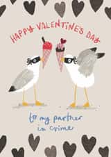 Cute Valentine's Day Card - For Partner In Crime - Seagulls created by Emma Hudson
