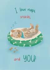 Cute Valentine's Day Card - I Love Naps, Snacks And You - Dog created by Lisa Parker