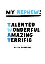Cheeky Birthday Card - For Nephew - Twat created by Pink Peach Cards