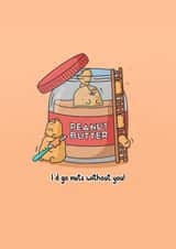 Funny Cute Peanut Butter Pun Card – I’d Go Nuts Without You created by Toastedink