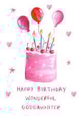 Classic Birthday Card - For Goddaughter - Pink - Cake created by HCD Illustration