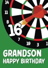 Classic Birthday Card - 16th - For Grandson - Darts created by Quinton cards