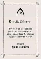 Funny Valentine's Day Card - By Order Of The Traitors created by Woody's Design
