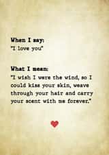 Cute Romantic Poetry Card - Anniversary Or Valentines Day - Cute I Love You Translation Card created by Pottsy Prints