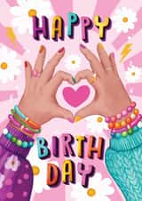 Cute Birthday Card - Hands Making a Heart - Flowers created by Aniet Illustration
