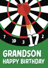 Classic 17th Birthday Card - For Grandson - Dart Board created by Quinton cards