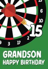 Classic 15th Birthday Card - For Grandson - Dart Board created by Quinton cards