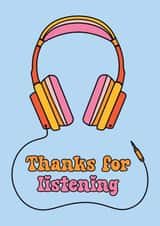 Thanks for listening card with funky retro headphones - show your appreciation created by Sunshine Lane