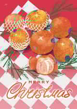 Christmas hand drawn card with tangerines in retro style. created by Alenkeit 