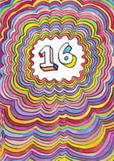 Classic Birthday Card - 16th - Bright Wavy Pattern created by Jelly Armchair