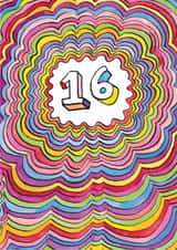 Classic Birthday Card - 16th - Bright Wavy Pattern created by Jelly Armchair