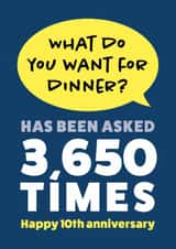 Funny Anniversary Card - 10th - Dinner created by Cookie Design