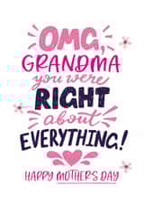 Cute Mother's Day Card - Grandma - Right About Everything created by Superlush Cards