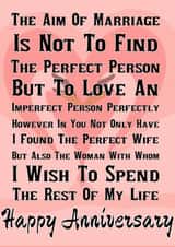 Happy anniversary to my perfectly imperfect wife created by Nigel Williams