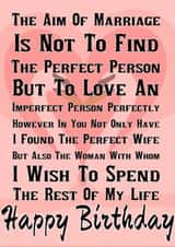 Happy Birthday to my perfectly imperfect wife created by Nigel Williams