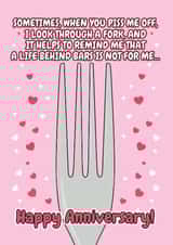 Funny Anniversary Card - Life Behind Bars - Fork Pun created by @Cupsie's Creations
