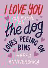 Funny Anniversary Card - Dog Peeing on Bins - For Husband or Wife created by Christine Cuddihy Illustration