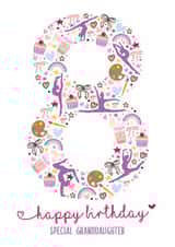 Cute 8th Birthday Card - For Granddaughter - Illustrations created by Rulu