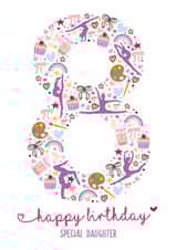 Cute 8th Birthday Card - For Daughter - Illustrations created by Rulu