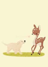 Cute Friendship Card - Deer and Dog Duo created by Raku doodle