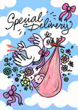 Cute New Baby Card - Special Delivery - Stork created by Phoebe