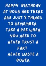 Funny Birthday Card - For Him - Three Things To Remember created by The Awkward Card Company 