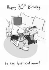 Funny Birthday Card - 30th - Cat Mum - Wine created by Kathryn Doodle Player