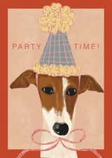 Cute Birthday Card - Whippet - Party Time! created by Isobel Rose Illustration