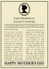 Lady Whistledown humorously offers a happy Mother's Day in her latest edition created by Spectrum Cards