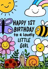 Cute 1st Birthday Card - For Her - Flowers created by Macie Dot Doodles
