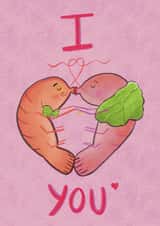 Cute & Fun Anniversary or Valentine Card - Kissing Prawns - I 'heart' You. created by Stiffnees