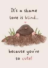 Cute Anniversary Card - Love Is Blind - Mole created by Sophie Corrigan