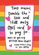 Funny Mother's Day Card - Two Mums, One Card To Pay For - LGBTQ+ created by Arrow Gift Co