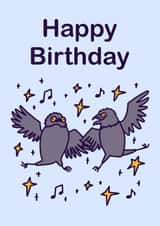 Quirky pair of dancing pothos birds - birthday card created by Weird Is The Best