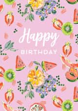 Classic Birthday Card - For Her - Fun Fruit Pattern - Illustration created by Rebecca Prinn