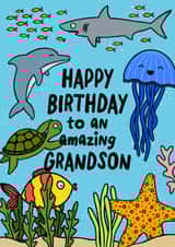 Cute Birthday Card - For Grandson - Sea Life created by Macie Dot Doodles