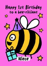 Cute Birthday Card - For Niece - 1st - Bumble Bee created by Macie Dot Doodles