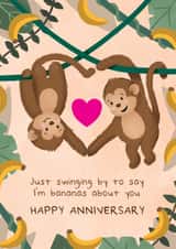 Cute Anniversary Card - Bananas About You - Monkeys created by Bev O'Connor || @oconnordesign