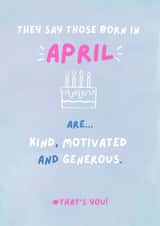 Fun Birthday Card - April Birthday - Cake created by Sian Moore Illustration