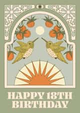 Arty 18th Birthday Card - Numbered Hummingbird - Oranges created by Lately Studio